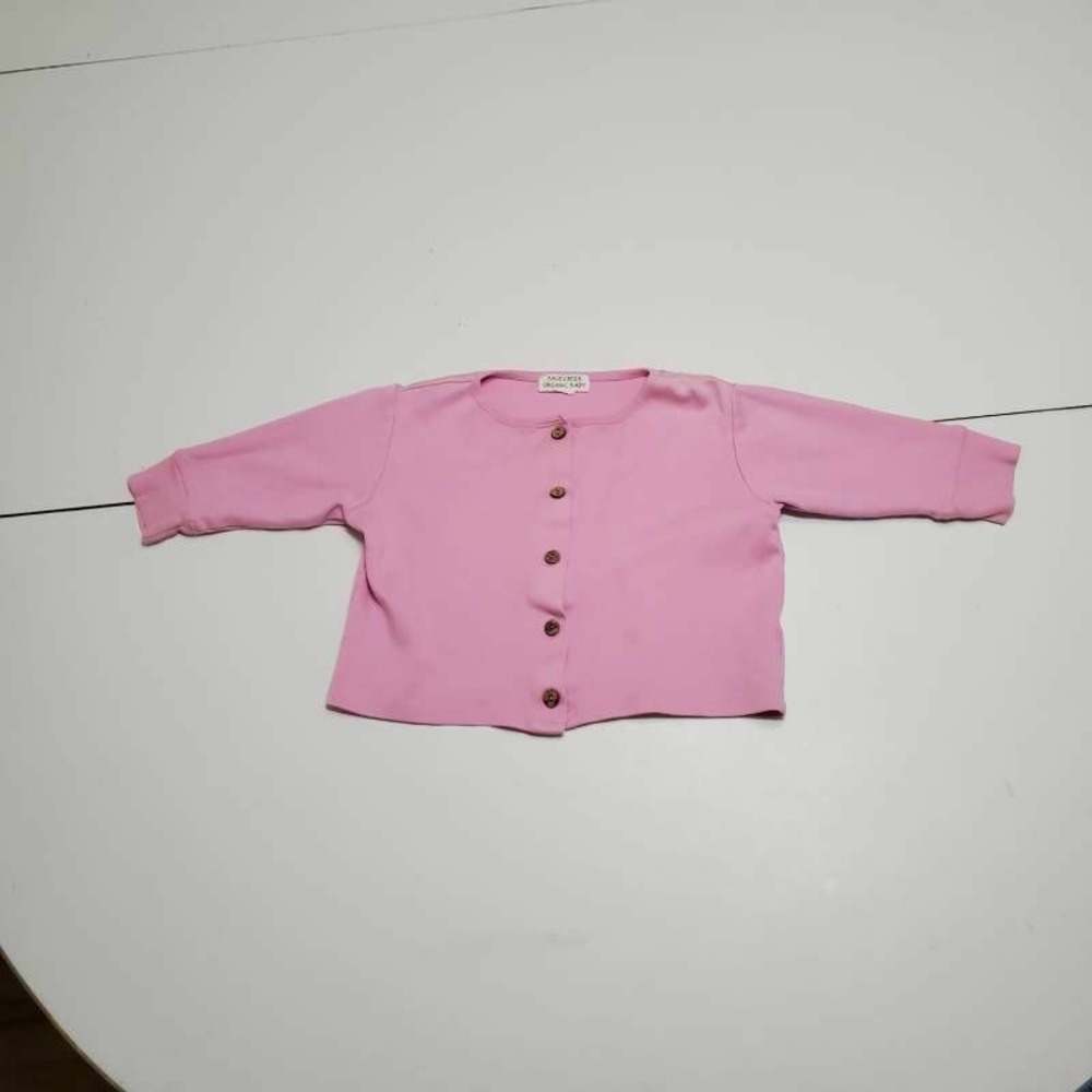 Sagecreek Organic Baby Blouse Pink Long Sleeve Button Front Scoop Neck 12-18M